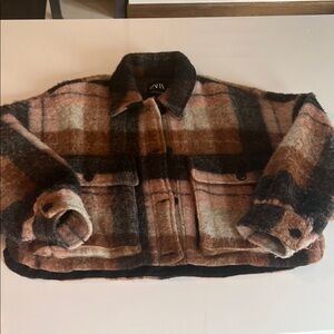 Zara Checkered Wool Jacket in Brown and Black